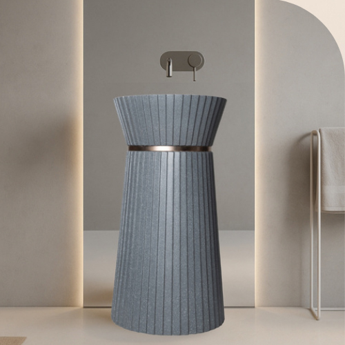 001 Dark Grey Flute Pedestal Basin