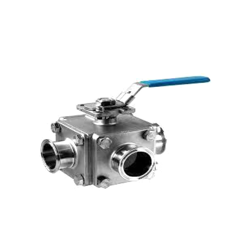 3 Way TC End Ball Valve - SS 304/316, 1/2 to 4 Inch, Hygienic Mirror Finish | Bubble-Tight PTFE Seat, Ergonomic Locking Handle, L-Port/T-Port Flow