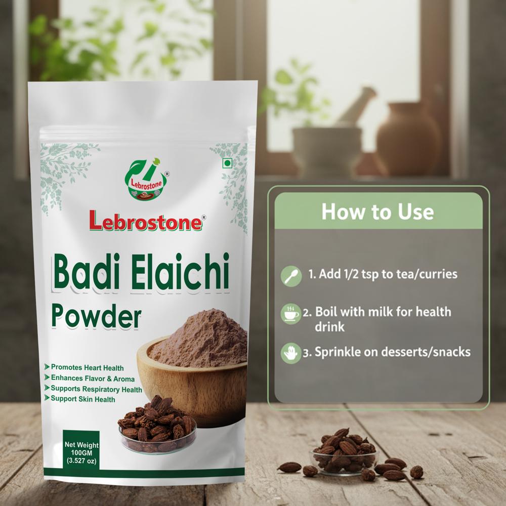 Lebrostone Badi Elaichi Powder  Promotes Heart Health, Enhances Flavor & Aroma, Supports Respiratory Health| 100g