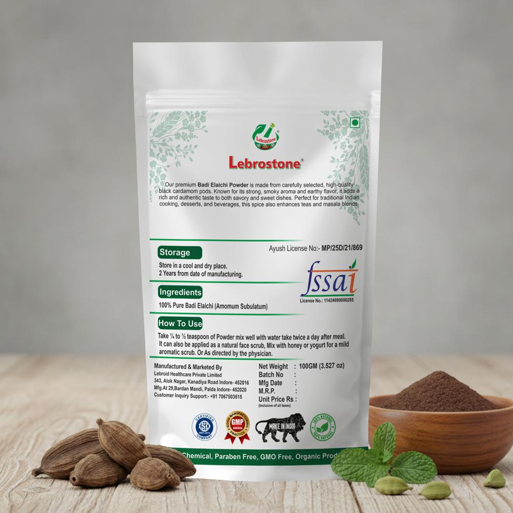 Lebrostone Badi Elaichi Powder  Promotes Heart Health, Enhances Flavor & Aroma, Supports Respiratory Health| 100g