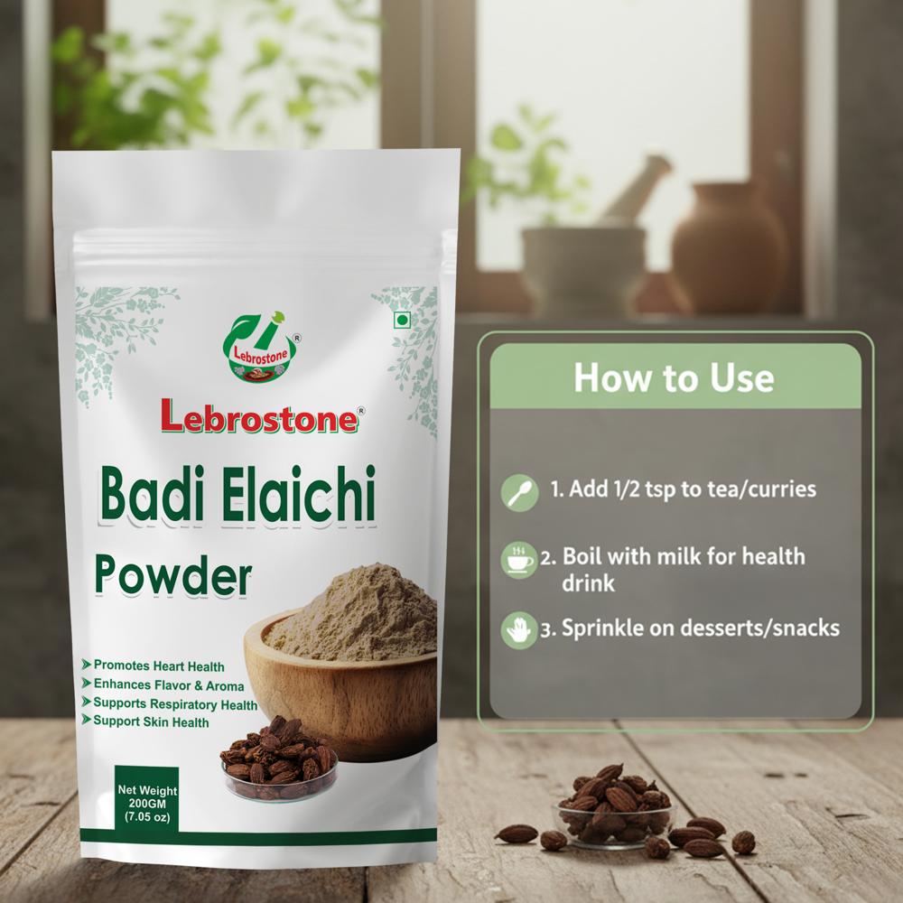 Lebrostone Badi Elaichi Powder  Promotes Heart Health, Enhances Flavor & Aroma, Supports Respiratory Health| 200g
