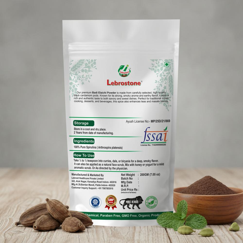 Lebrostone Badi Elaichi Powder  Promotes Heart Health, Enhances Flavor & Aroma, Supports Respiratory Health| 200g