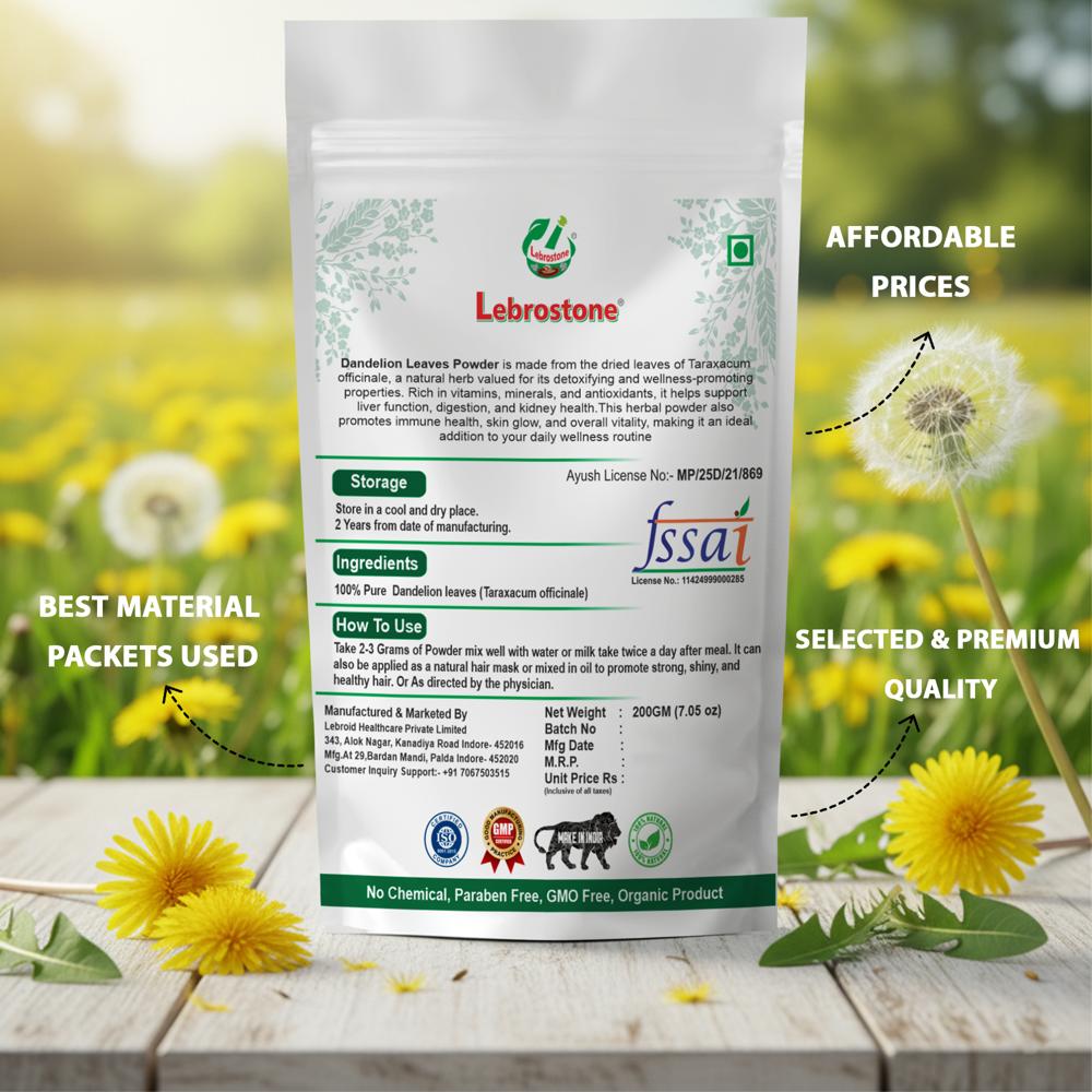 Lebrostone Dandelion Leaves Powder  Digestive Support, Blood Sugar Balance, Liver & Kidney Health, Immunity Booster(200g)