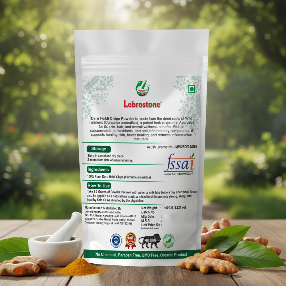 Lebrostone Herbal Daru Haldi Chips Powder  Natural Liver Support, Digestion, Immunity & Skin Wellness(100g)