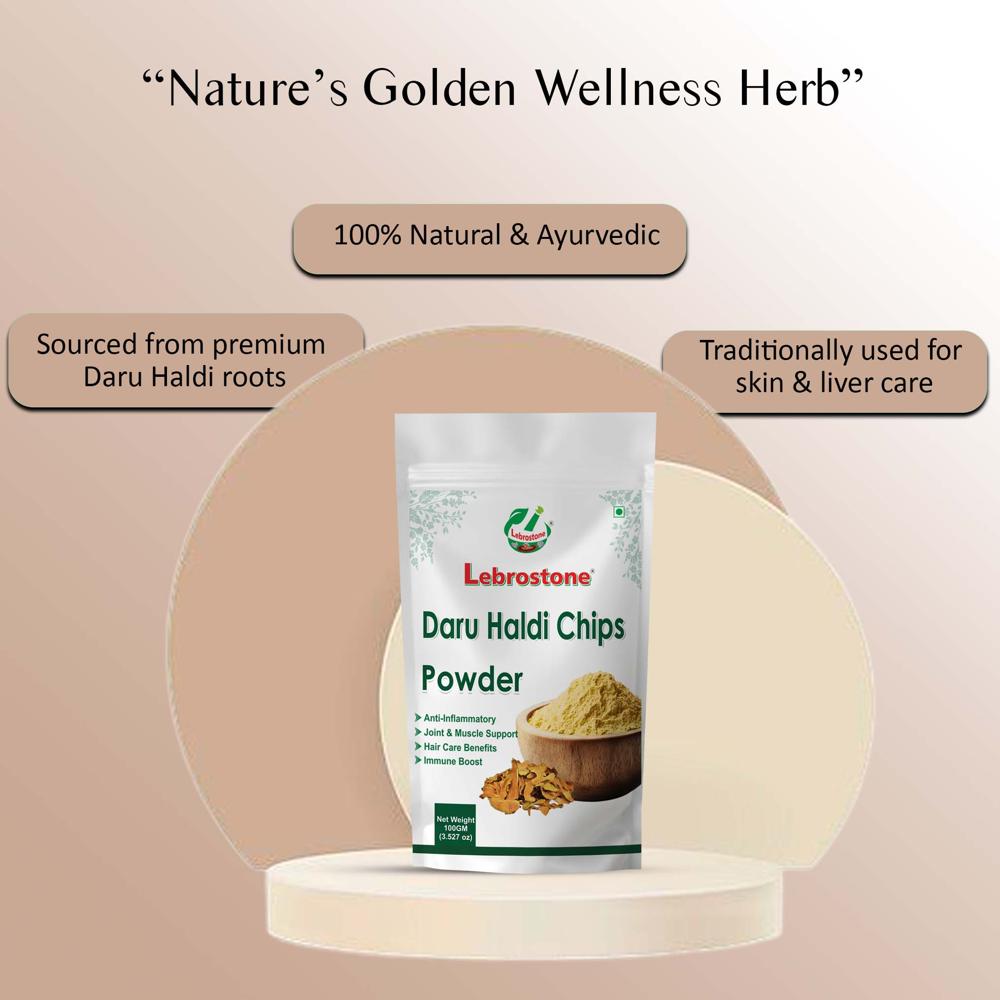 Lebrostone Herbal Daru Haldi Chips Powder  Natural Liver Support, Digestion, Immunity & Skin Wellness(100g)