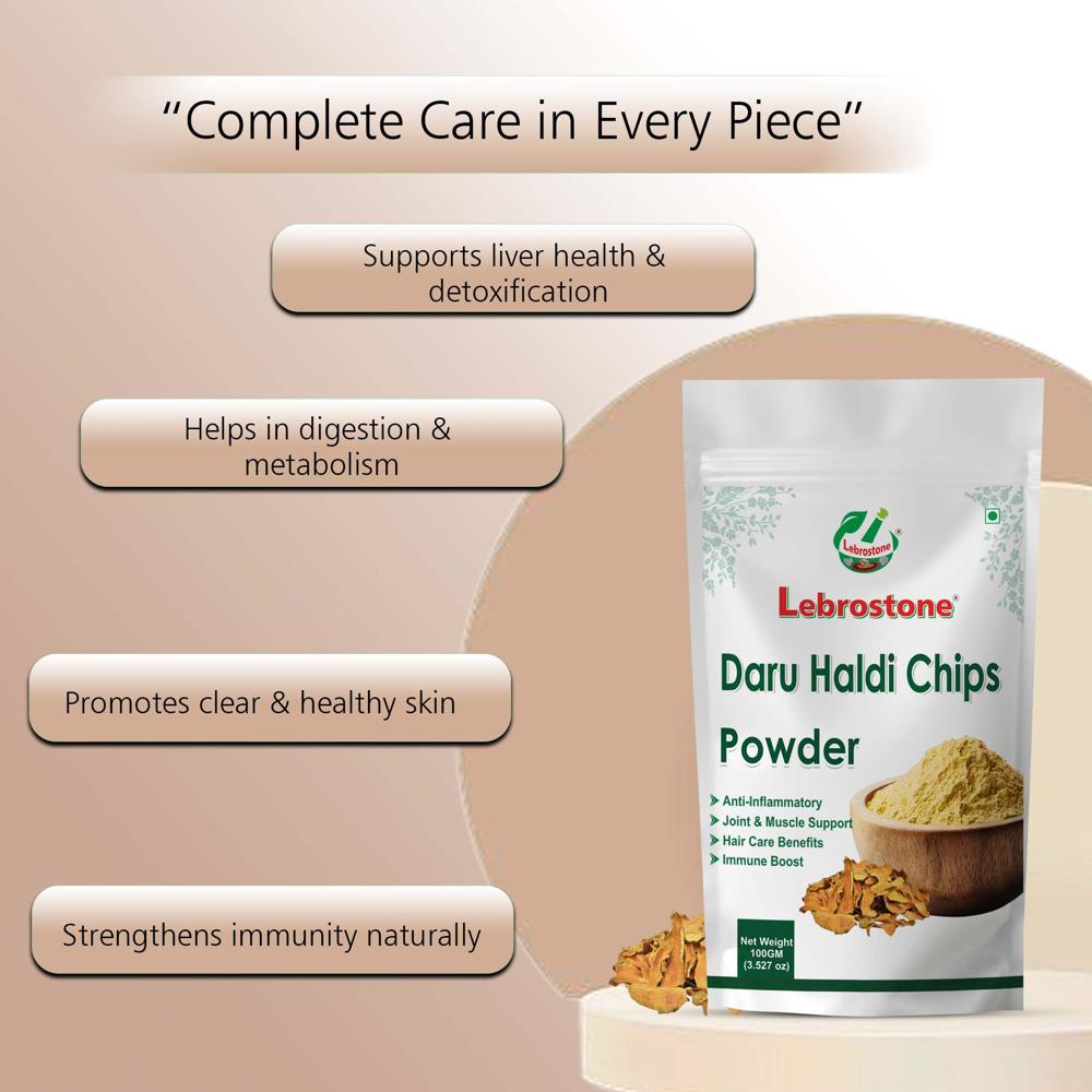Lebrostone Herbal Daru Haldi Chips Powder  Natural Liver Support, Digestion, Immunity & Skin Wellness(100g)