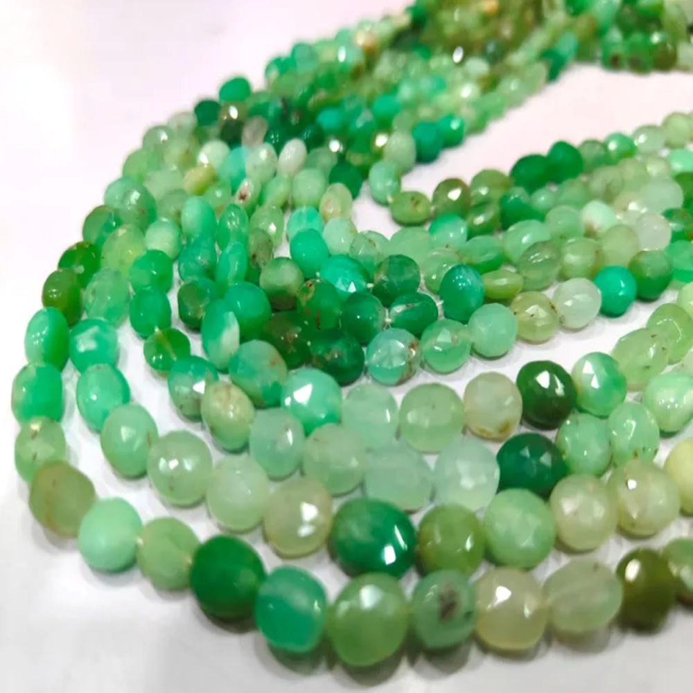Natural Chrysoprase Oval Shape Faceted Briolette Beads 7X9mm Green Gemstone Beads sold per Strand 13 inches long 