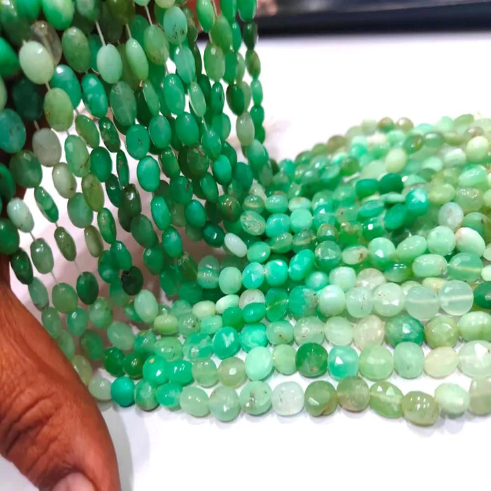 Natural Chrysoprase Oval Shape Faceted Briolette Beads 7X9mm Green Gemstone Beads sold per Strand 13 inches long