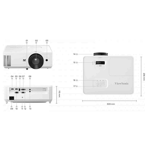 Pa700x Viewsonic Projector - 309x234x115mm, 4500 Lumens, 1024x768 Resolution | Full Hd, 2 Hdmi Ports, 10w Mono Speaker