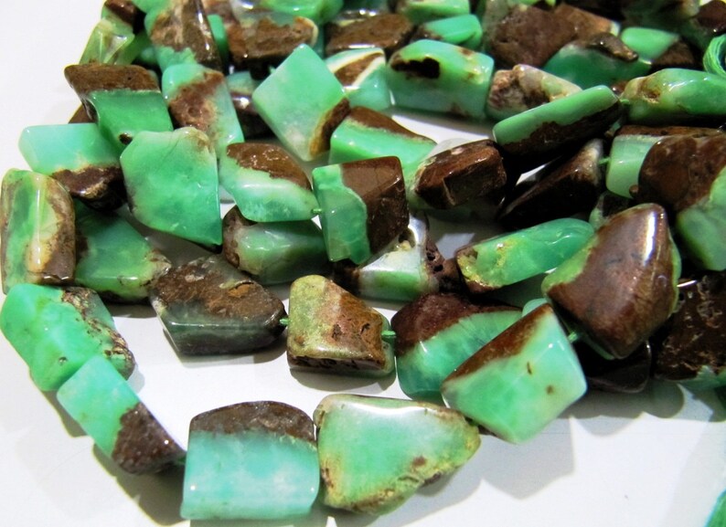 Natural Chrysoprase Nugget Shape Laser Cut Tumbled 11mm To 15mm Beads Jewelry Making Beads Strand 8 Inches Long Sold Per Strand