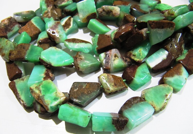 Natural Chrysoprase Nugget Shape Laser Cut Tumbled 11mm To 15mm Beads Jewelry Making Beads Strand 8 Inches Long Sold Per Strand