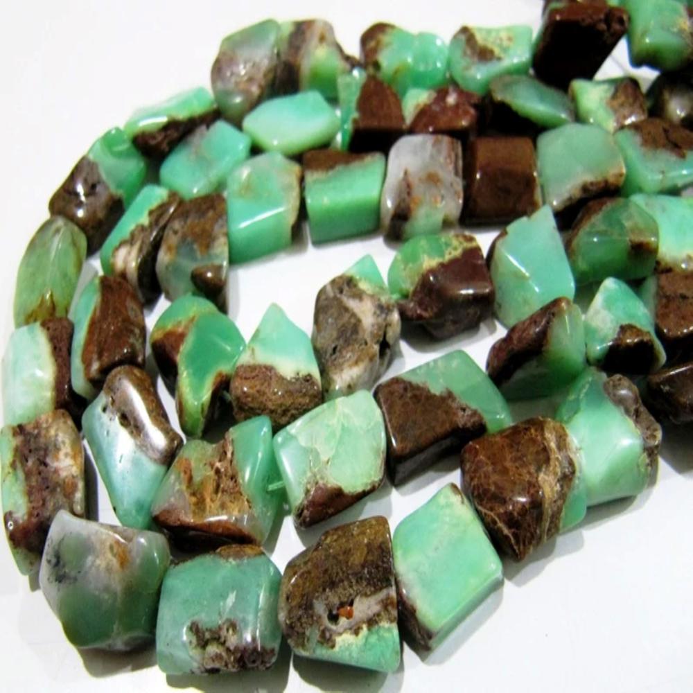 Natural Chrysoprase Nugget Shape Laser Cut Tumbled 11mm To 15mm Beads Jewelry Making Beads Strand 8 Inches Long Sold Per Strand