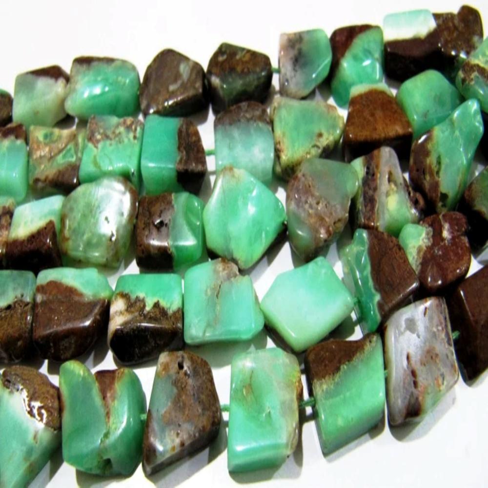 Natural Chrysoprase Nugget Shape Laser Cut Tumbled 11mm To 15mm Beads Jewelry Making Beads Strand 8 Inches Long Sold Per Strand