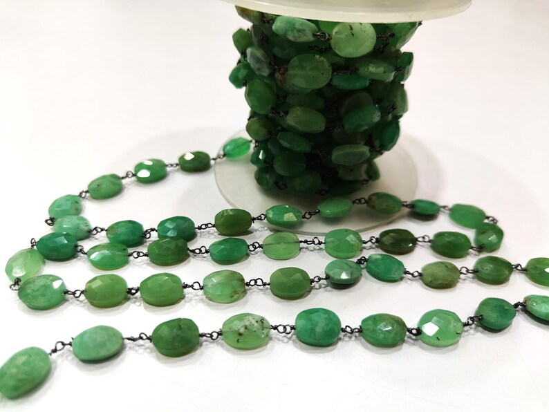 Natural Chrysoprase Oval Faceted 8x10mm Beaded Rosary Chain Sold Per Foot