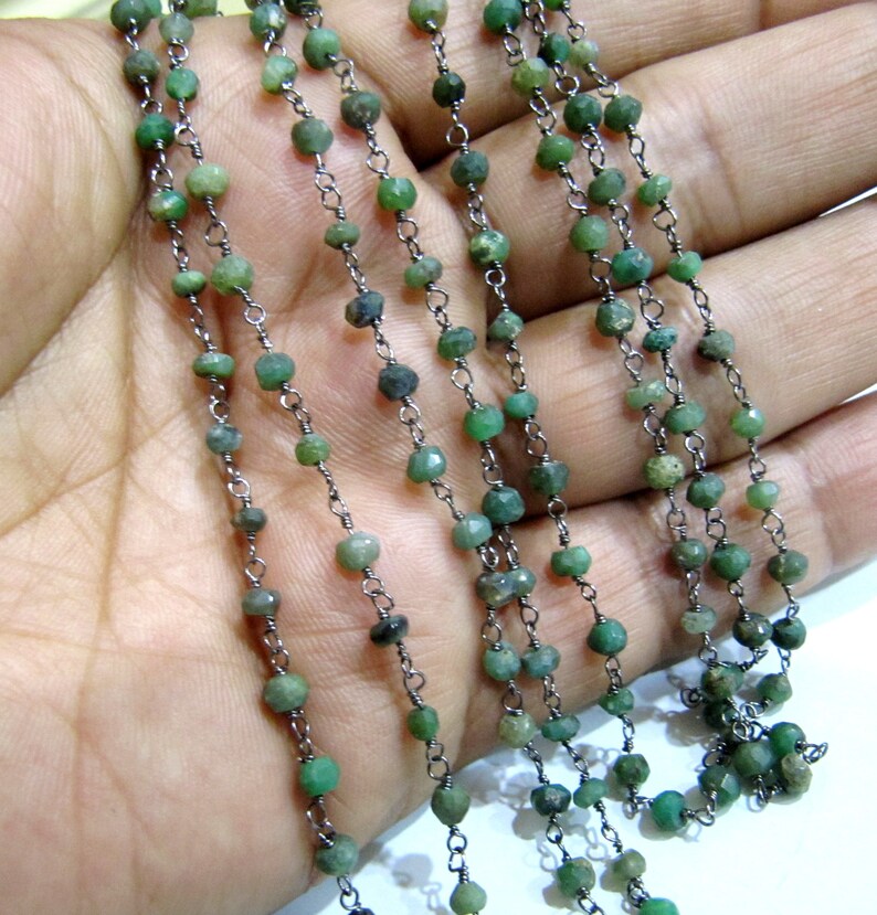 Natural Chrysoprase Rondelle Faceted Beaded Chain 3-4mm Size Chrysoprase Bead Rosary Chain