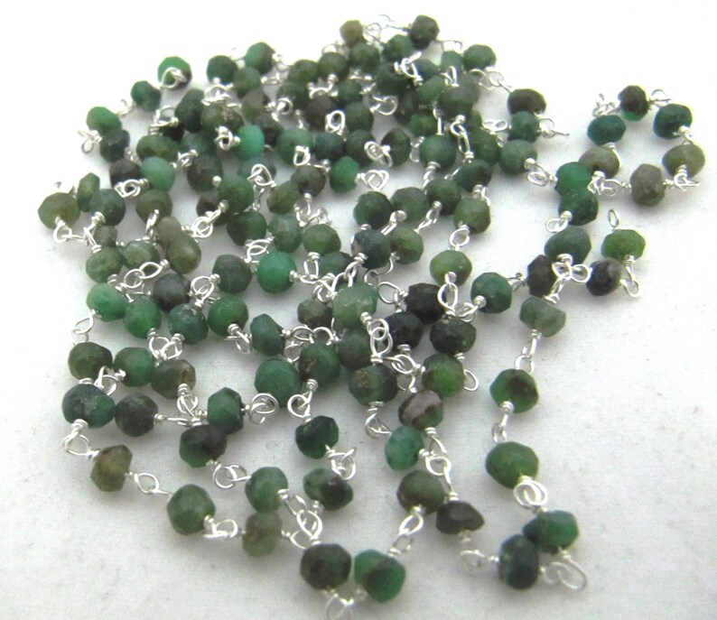 Natural Chrysoprase Rondelle Faceted Beaded Chain 3-4mm Size Chrysoprase Bead Rosary Chain