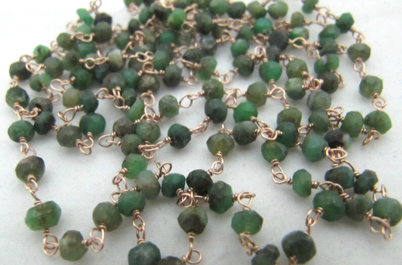 Natural Chrysoprase Rondelle Faceted Beaded Chain 3-4mm Size Chrysoprase Bead Rosary Chain