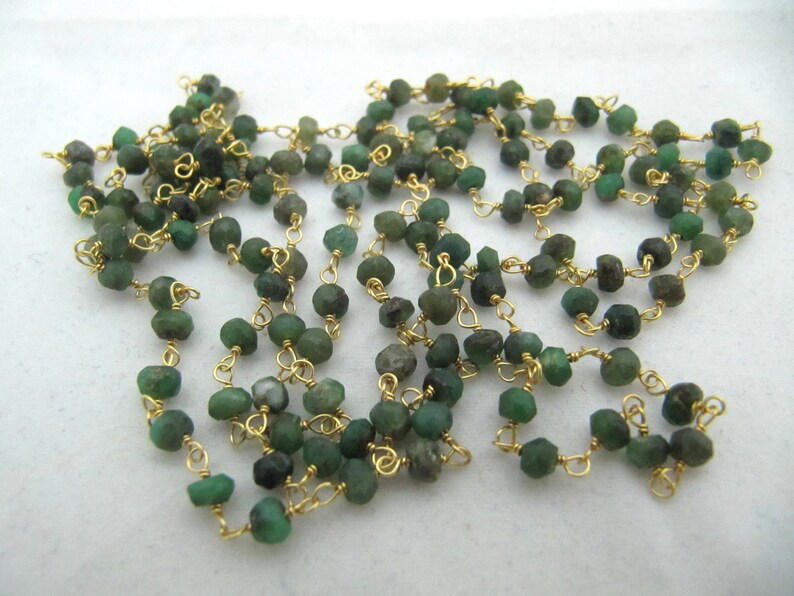 Natural Chrysoprase Rondelle Faceted Beaded Chain 3-4mm Size Chrysoprase Bead Rosary Chain