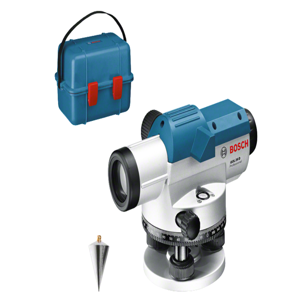 Optical Level Pro Gol 26 D-bosch - High-grade Aluminum And Plastic, 215x135x145 Mm, Blue With Black And Silver | 26x Magnification, 1.6 Mm Accuracy At 30 M, Ip54 Dust And Splash Resistant, Magnetic Damping Compensator