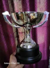 Brass Silver Plated Sports Cup - Brass, 8 Inch, Silver Plated Mirror Shine | Dual Curved Handles, Gloss Black Round Base, Electroplated Finish
