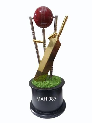 Designer Gold Plated Metal Cricket Trophy