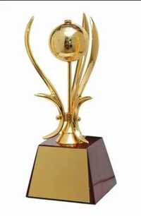 Metal Corporate Award - Metal 8x3x12 Inch, Golden Star | Marble/black Acrylic Base, Polished Finish, Custom Plaque