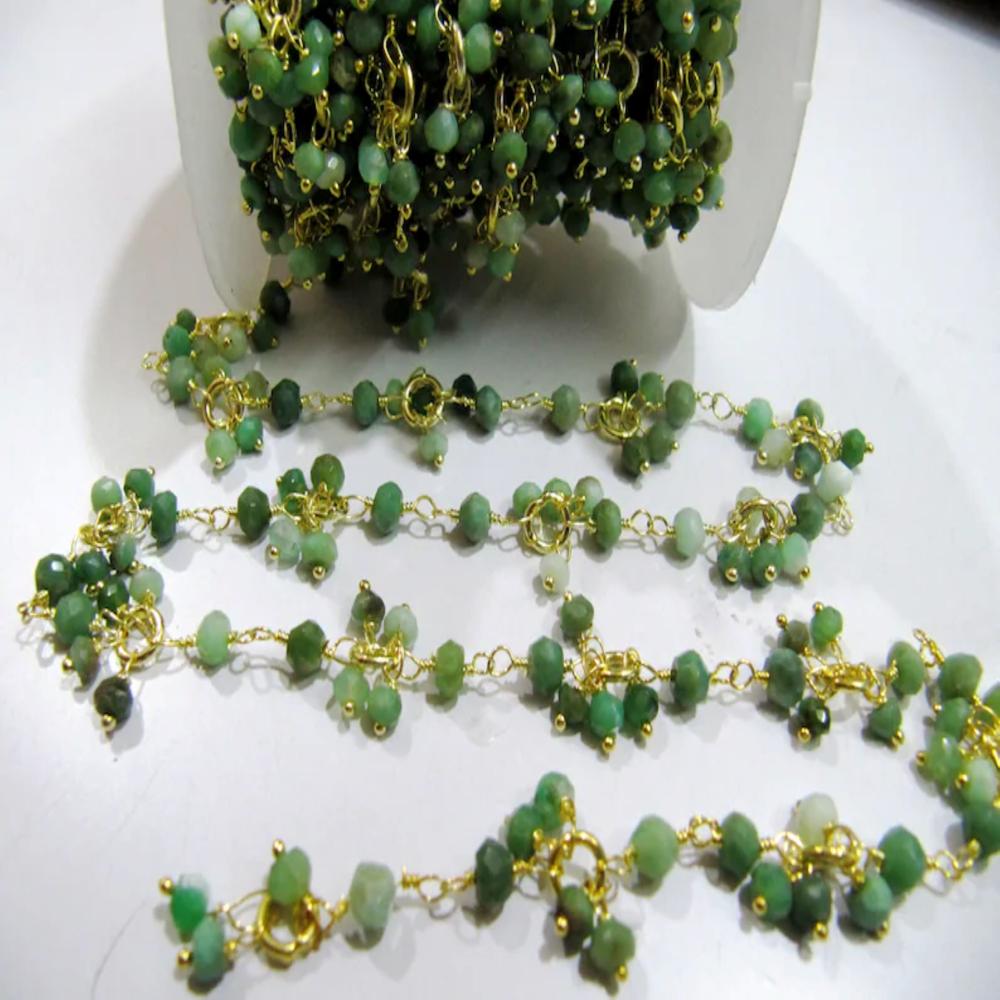 Chrysoprase Gemstone Beaded Flower Chain Rondelle faceted Beads 3 to 4mm size Cluster Chain Semi Precious Stones