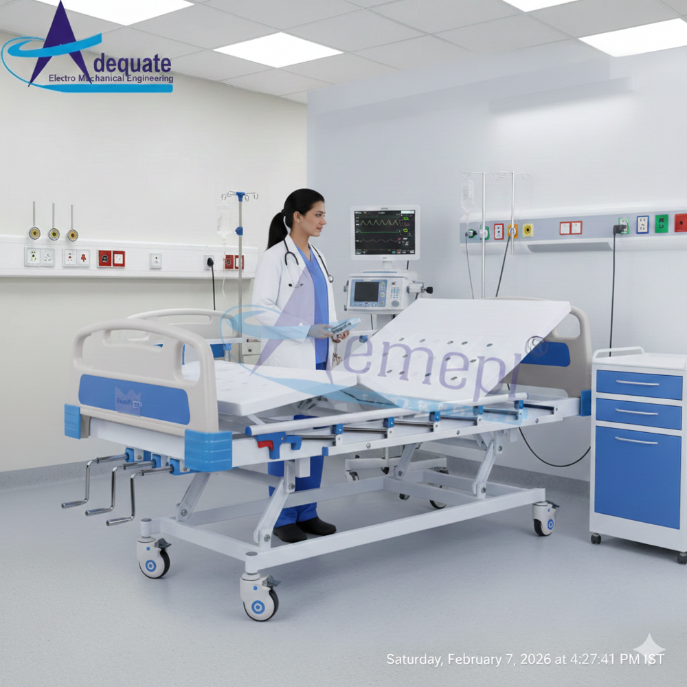 5 Function Icu Bed - 80x35.5x28 Inch, White Steel Construction | 4 Castors, 2-fold Design, New Condition, Accessories Included
