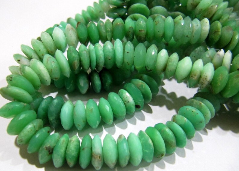 Natural Genuine Chrysoprase Faceted Gemstone Beads German Cut Rondelle Shape Size 11mm Chrysoprase Beads Strand 8 inches Graduated Beads