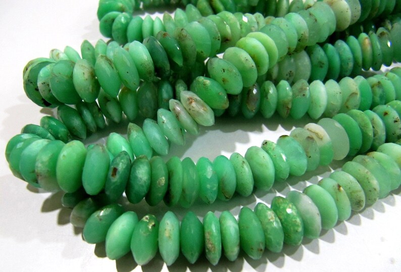 Natural Genuine Chrysoprase Faceted Gemstone Beads German Cut Rondelle Shape Size 11mm Chrysoprase Beads Strand 8 inches Graduated Beads