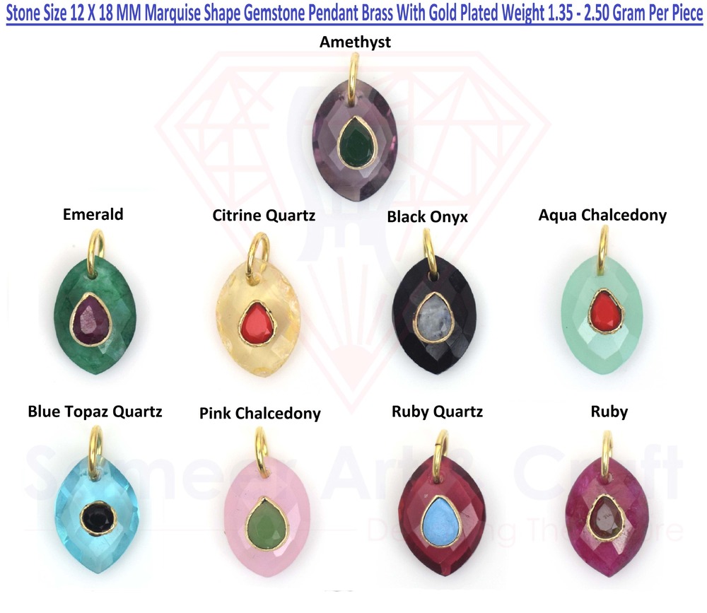 Natural Multi Gemstone Marquise Shape Evil Eye Pendant