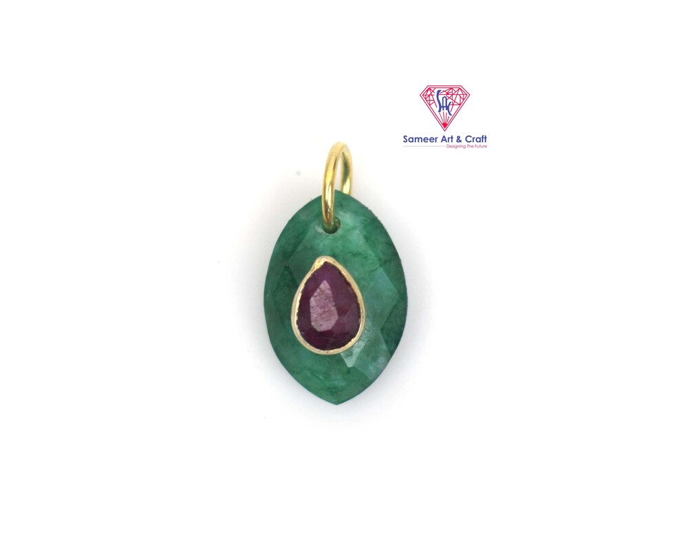 Natural Multi Gemstone Marquise Shape Evil Eye Pendant