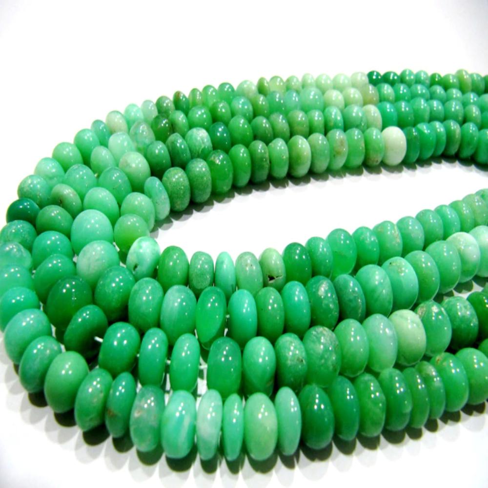 Natural Chrysoprase Smooth Plain Rondelle Beads Strand 8 Inches Long Beads