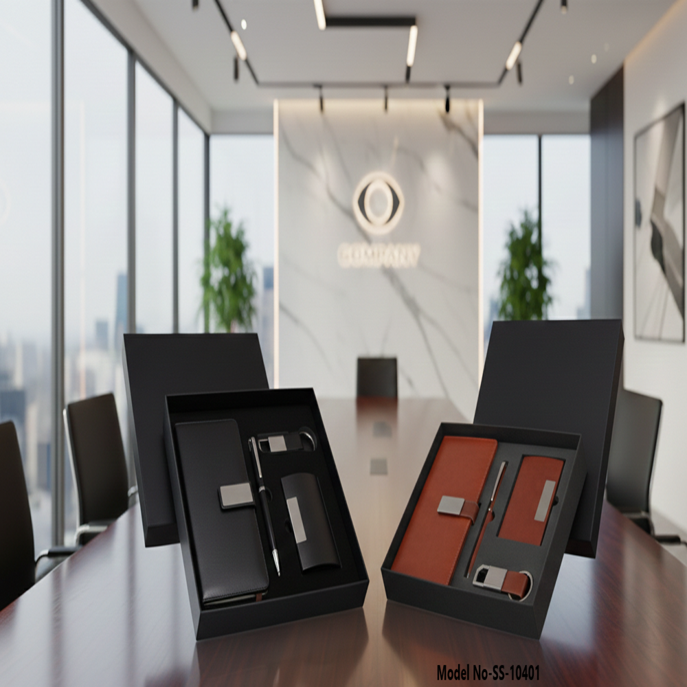 4 in 1  Leatherette Finish Planner, Card Holder, Pen and Keychain Set (SS-10401)