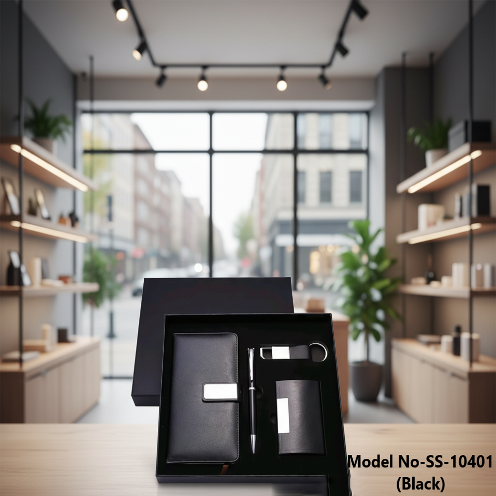 4 in 1  Leatherette Finish Planner, Card Holder, Pen and Keychain Set (SS-10401)