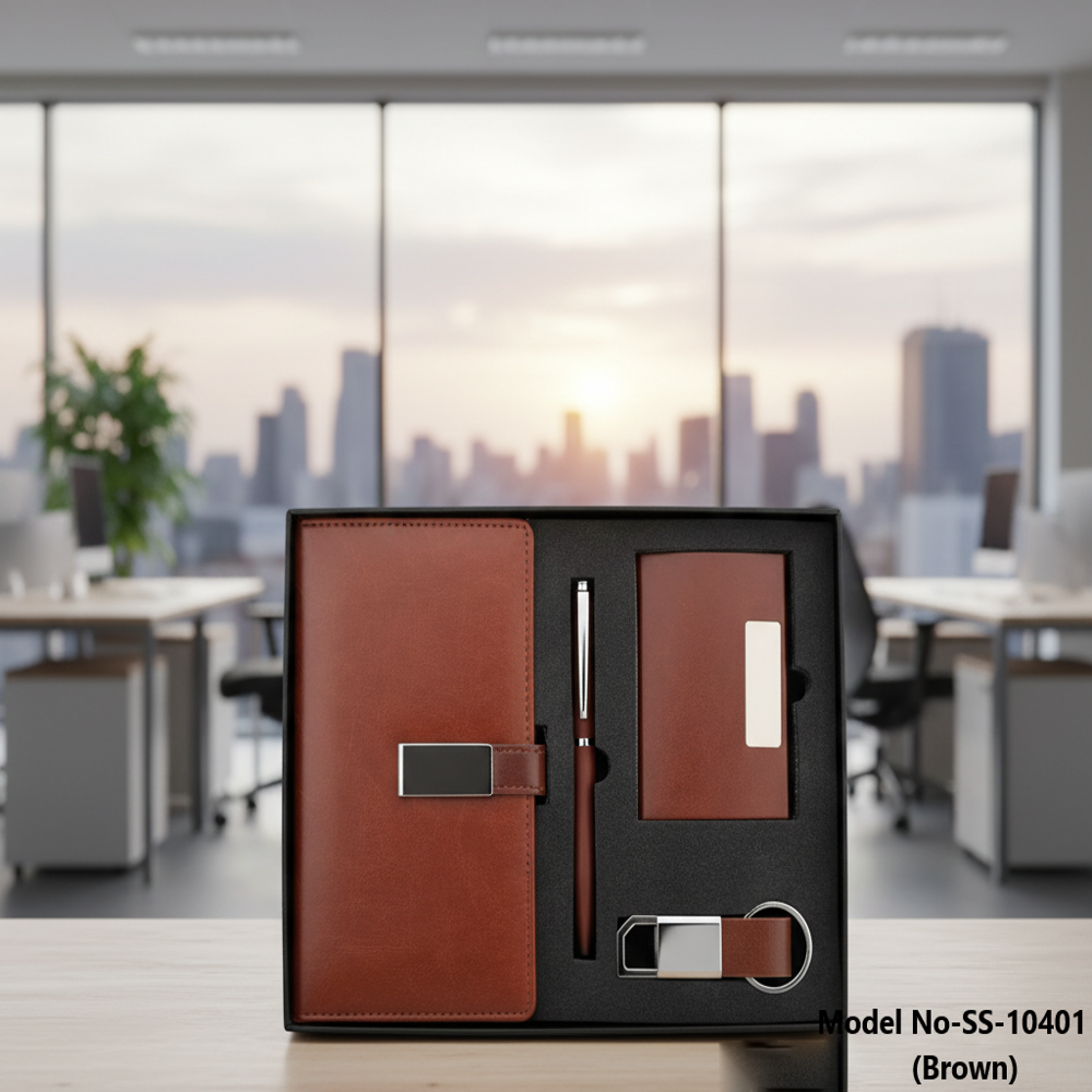 4 in 1  Leatherette Finish Planner, Card Holder, Pen and Keychain Set (SS-10401)