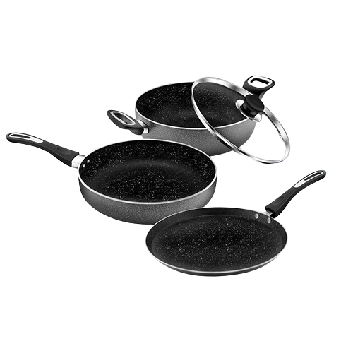 Fry Pan or Dosa Tawa Kadai Glass Lid 4 Pcs Set