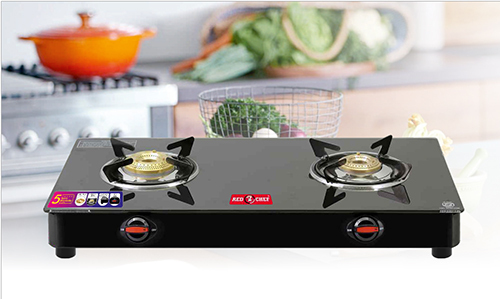 Black 2 Burner Glass Top Gas Stoves