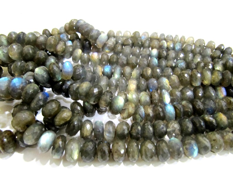 Natural Labradorite Rondelle Faceted Blue flashy 11 to 14mm Size Graduated Beads Strand 8 Inches Long