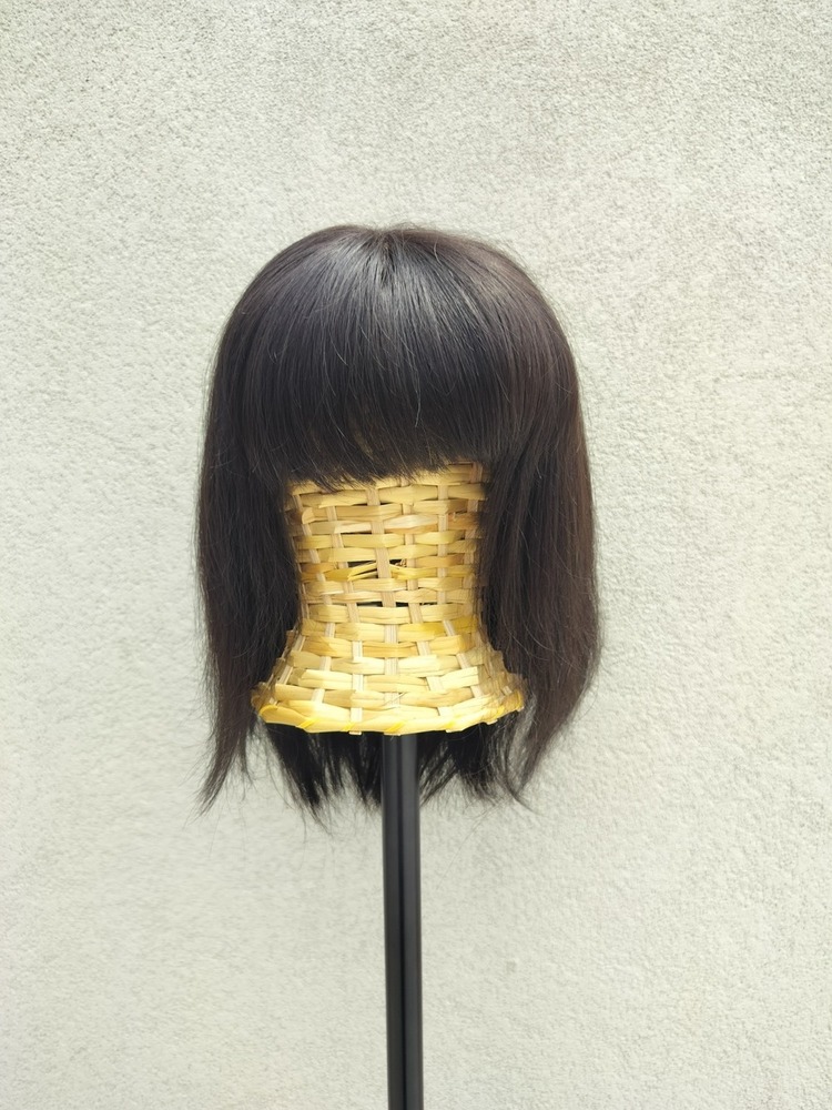 Bob Cut Straight Hair Topper Wig With Front Bangs