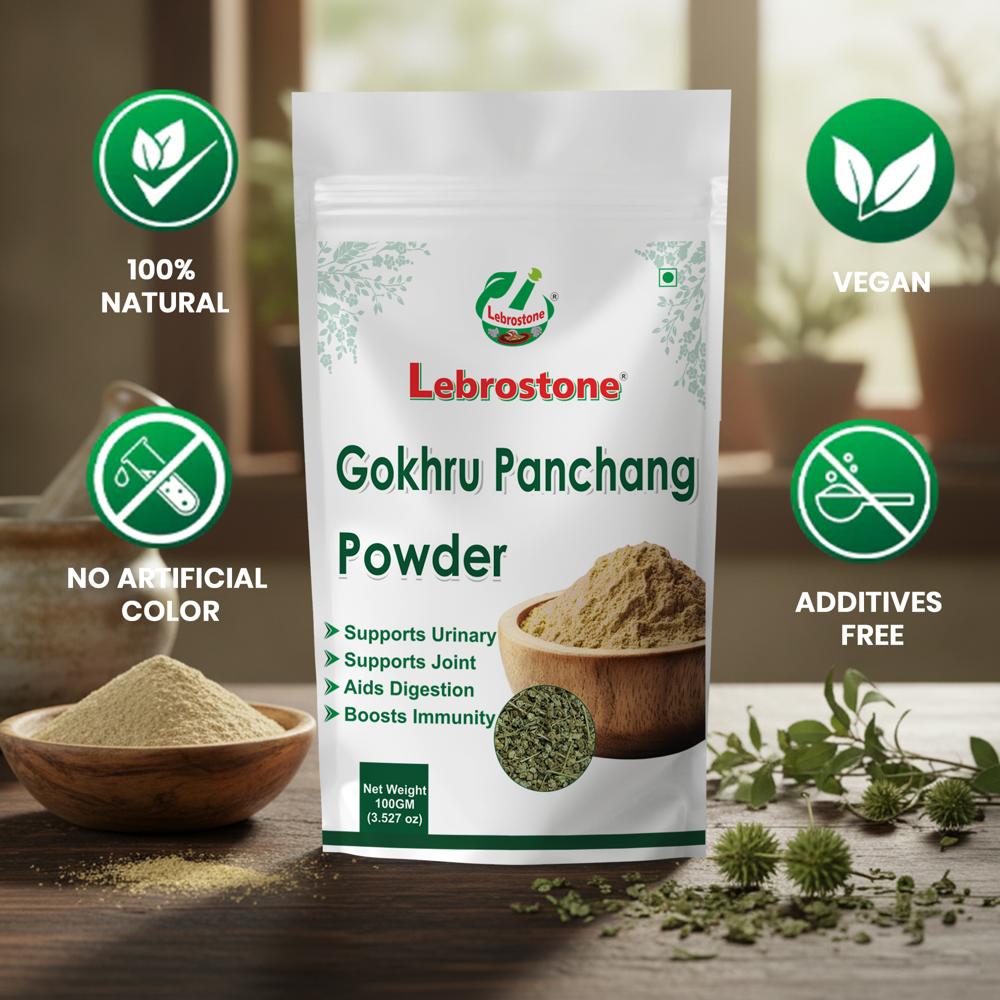 Lebrostone Gokhru Panchang Powder  Natural Herbal Supplement to Support Kidney, Urinary Health, Strength, Immunity, Digestion & Detoxification(100g)