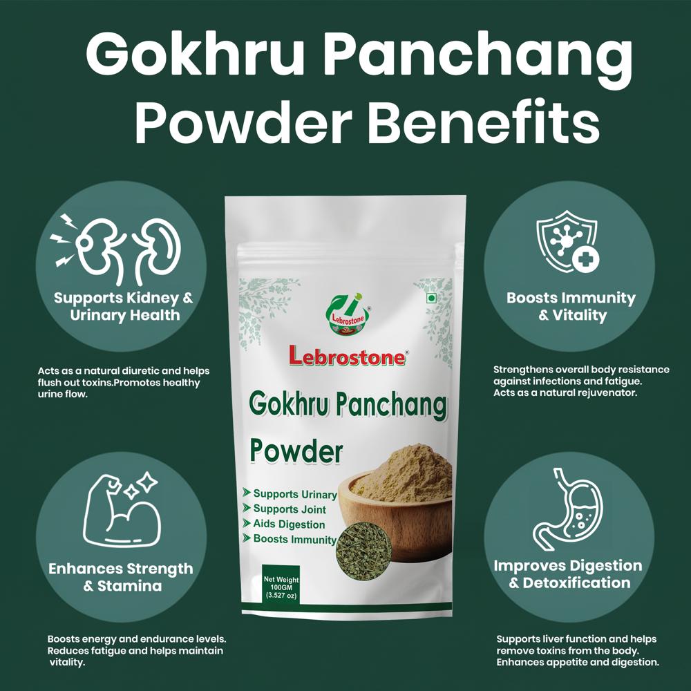 Lebrostone Gokhru Panchang Powder  Natural Herbal Supplement to Support Kidney, Urinary Health, Strength, Immunity, Digestion & Detoxification(100g)