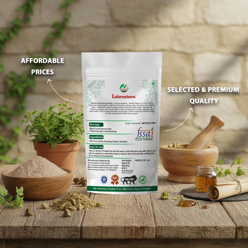 Lebrostone Gokhru Panchang Powder  Natural Herbal Supplement to Support Kidney, Urinary Health, Strength, Immunity, Digestion & Detoxification(100g)
