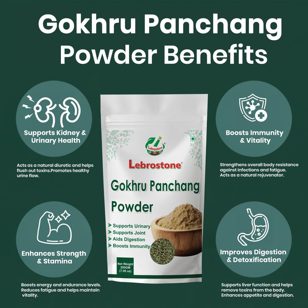 Lebrostone Gokhru Panchang Powder  Natural Herbal Supplement to Support Kidney, Urinary Health, Strength, Immunity, Digestion & Detoxification(200g)