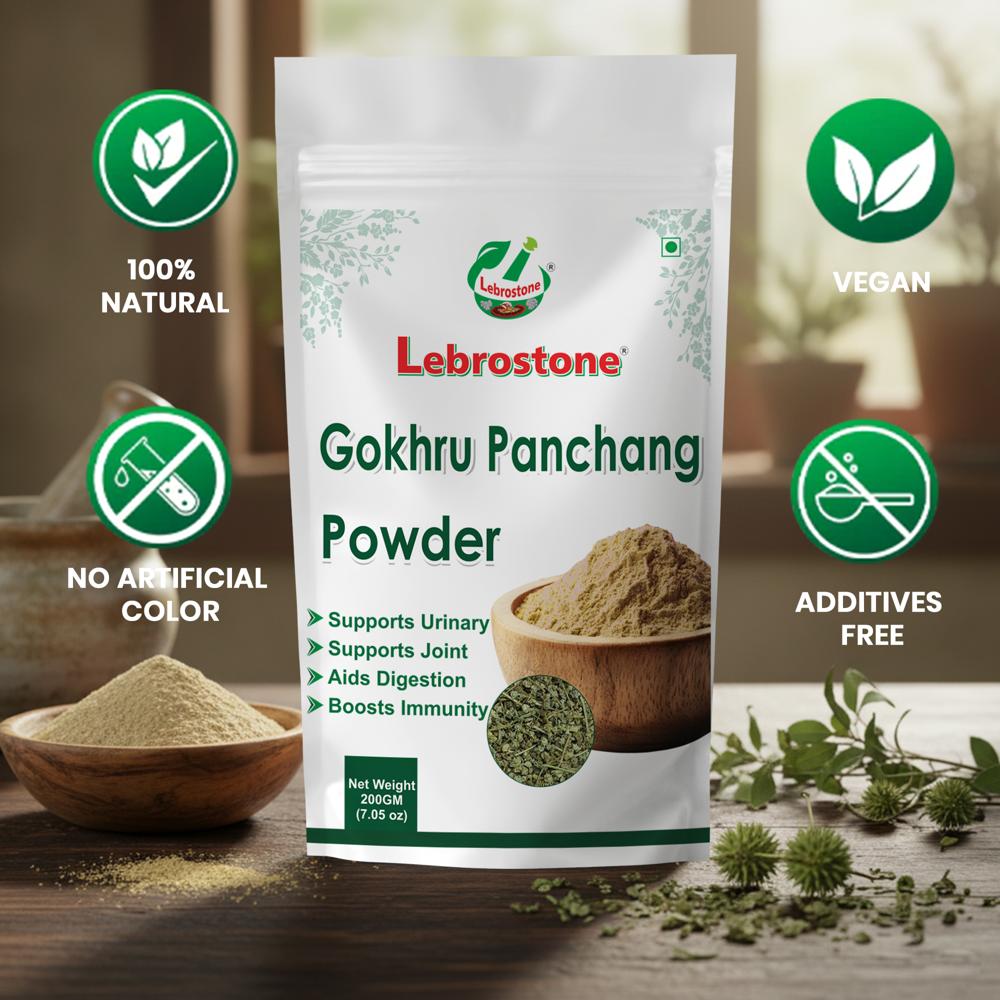 Lebrostone Gokhru Panchang Powder  Natural Herbal Supplement to Support Kidney, Urinary Health, Strength, Immunity, Digestion & Detoxification(200g)