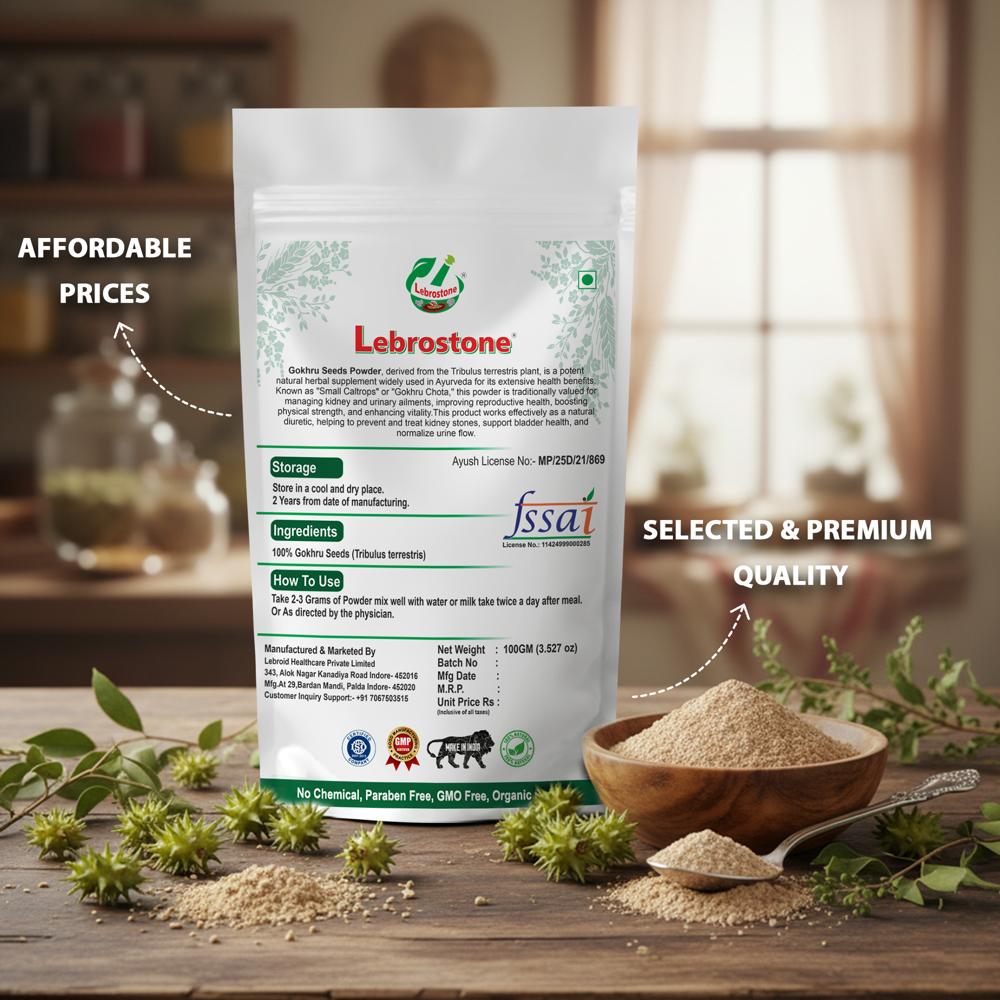 Lebrostone Gokhru Seeds Powder  Supports Kidney & Urinary Health, Reproductive Wellness, Energy, Muscle & Heart Health, Skin & Detoxification(100g)