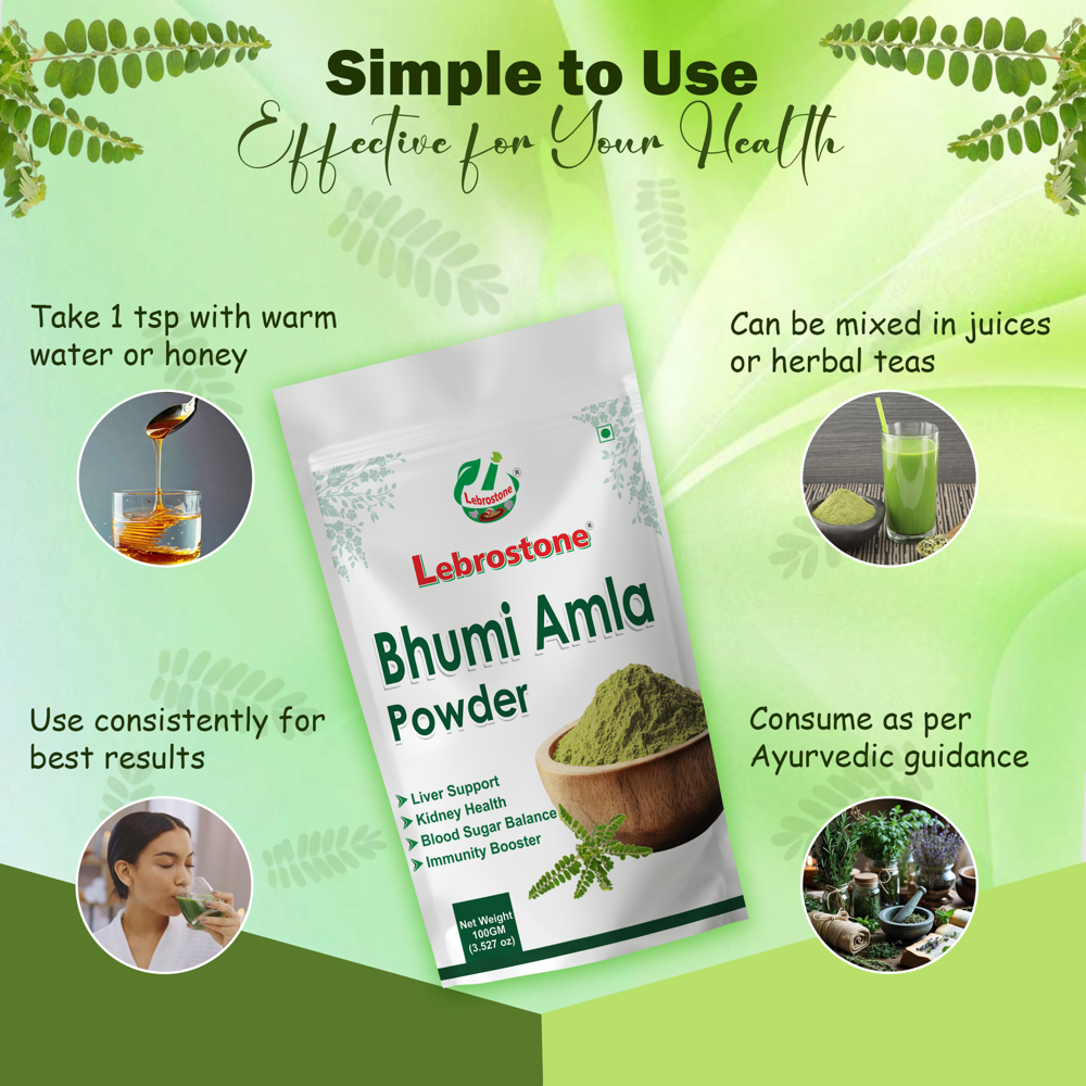 Lebrostone Bhumi Amla Herbal Powder for Liver Support, Detox, Immunity, Skin & Hair Health| 100g