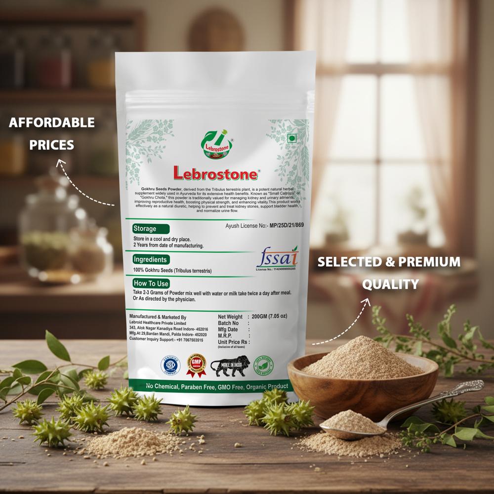 Lebrostone Gokhru Seeds Powder  Herbal Supplement for Kidney, Reproductive, Heart, Muscle & Skin Health(200g)