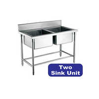 Ss Two Sink Unit - 304 Stainless Steel, 48x24x34 Inches, Dual Bowl, Matt Or Mirror Finish, Rounded Edges