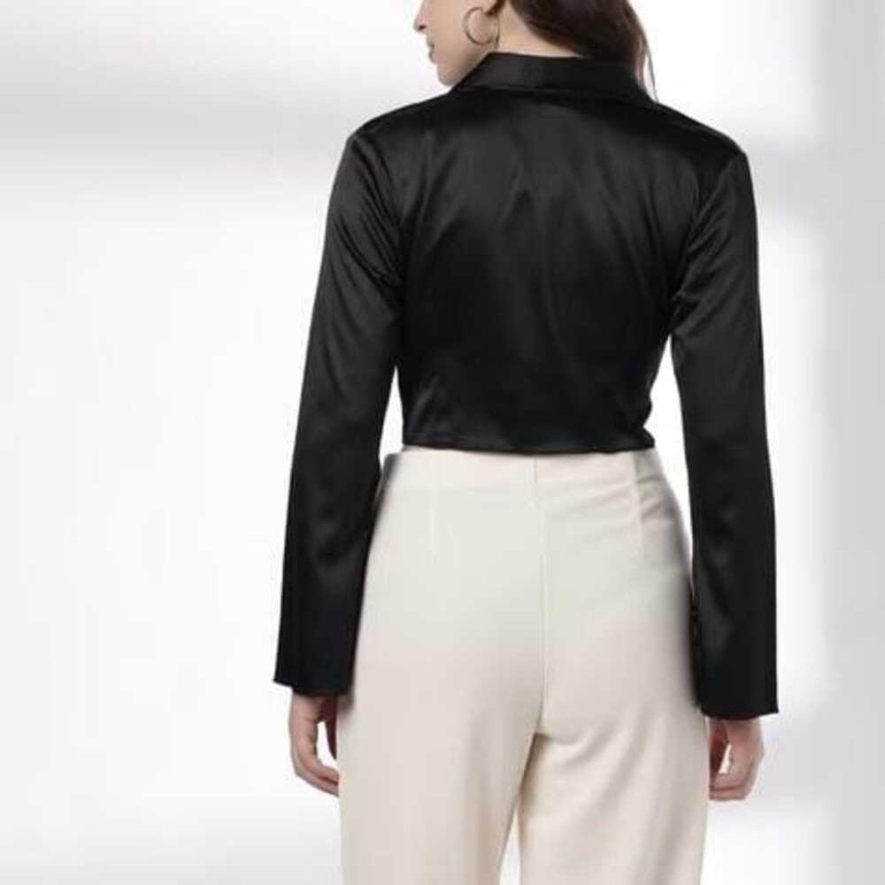 Export surplus women's Black Satin Tie-Up Crop Top